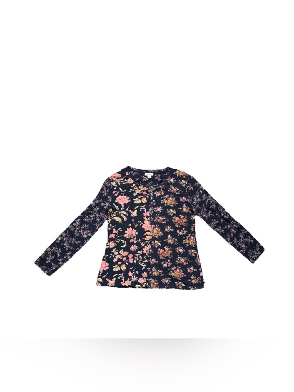 Sundance Dark Floral Knit Long Sleeve Henley Tshirt Womens Size Medium whimsical
